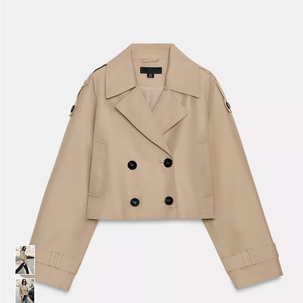 Zara Cropped Tan Trench Coat - Picture 3 of 6